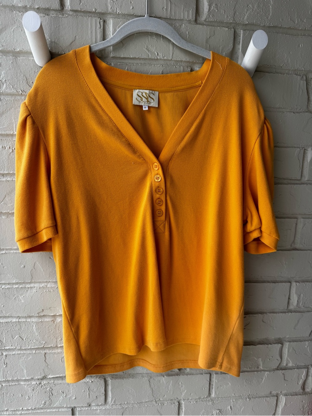 SSYS The Label Orange Ribbed Henley Top XXL Short Sleeve Boutique Casual